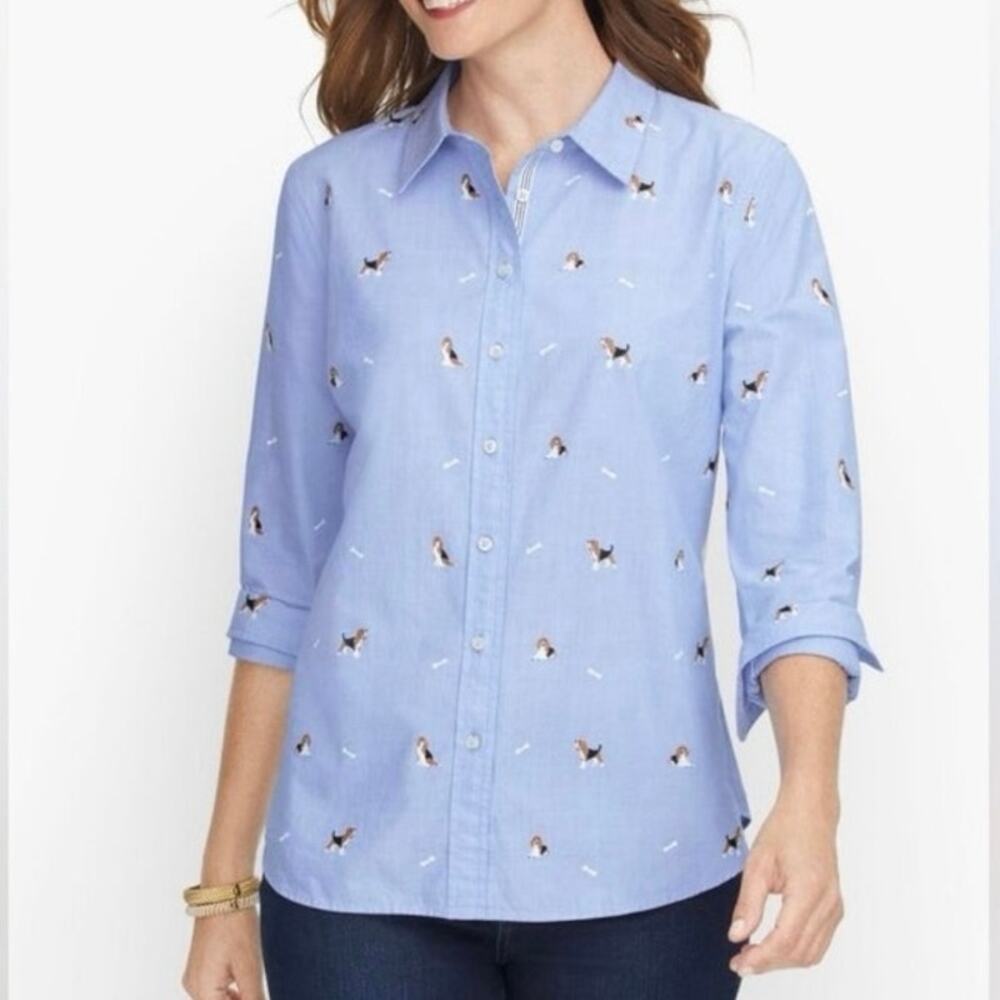 Talbots Sz XS Dog Print Button-down Shirt Beagle & Bone Print Classic Fit Cotton